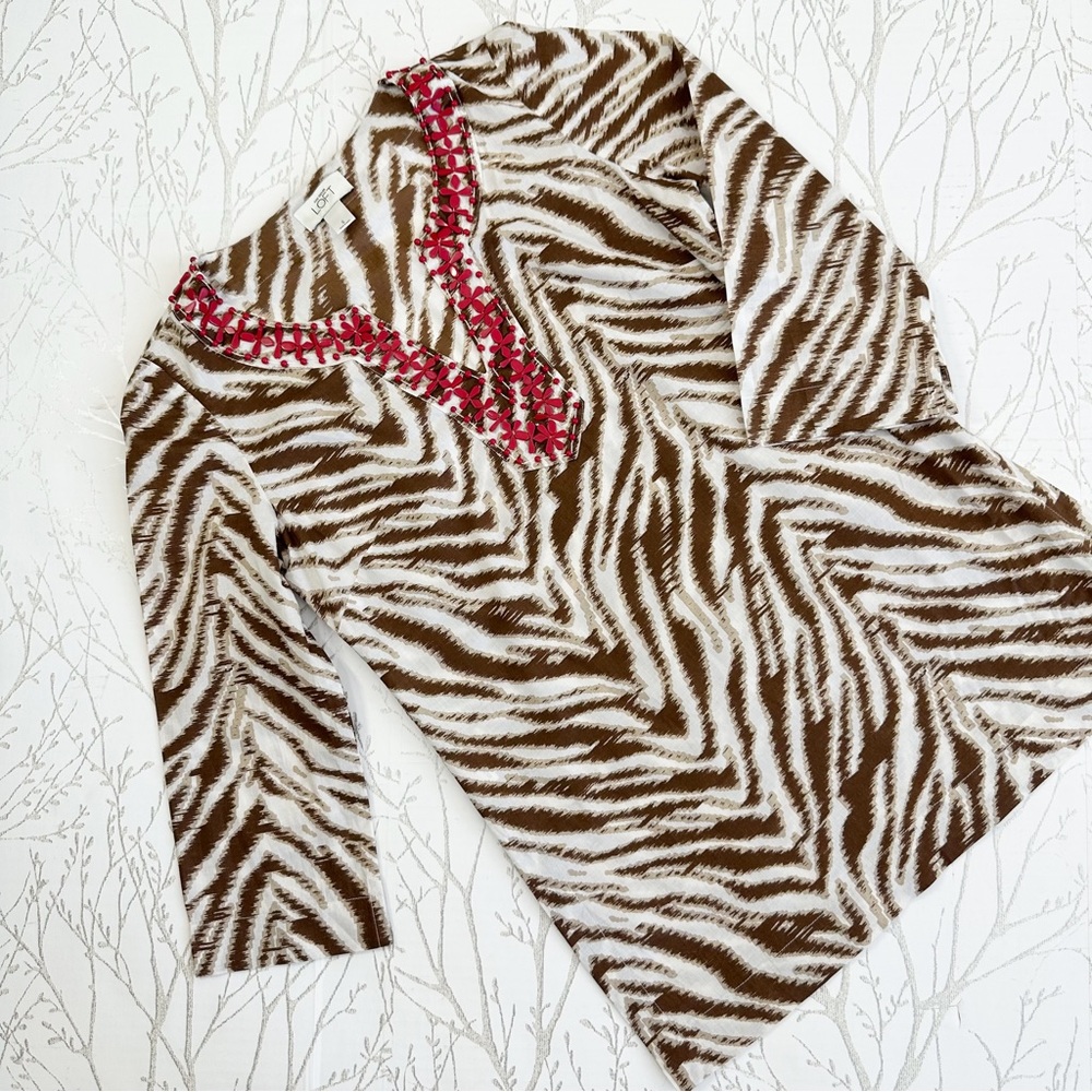 Ann Taylor LOFT Animal print Long Tunic Blouse Swimsuit Cover Size S